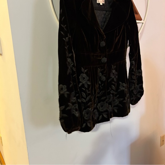 Nanette Lepore Women's 0 Vintage y2K Brown Crushed Velvet Floral Blazer Jacket - Picture 3 of 11